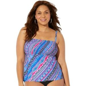 Swimsuits for All Womens Smocked Bandeau Tankini Top Electric Stripe Size 20
